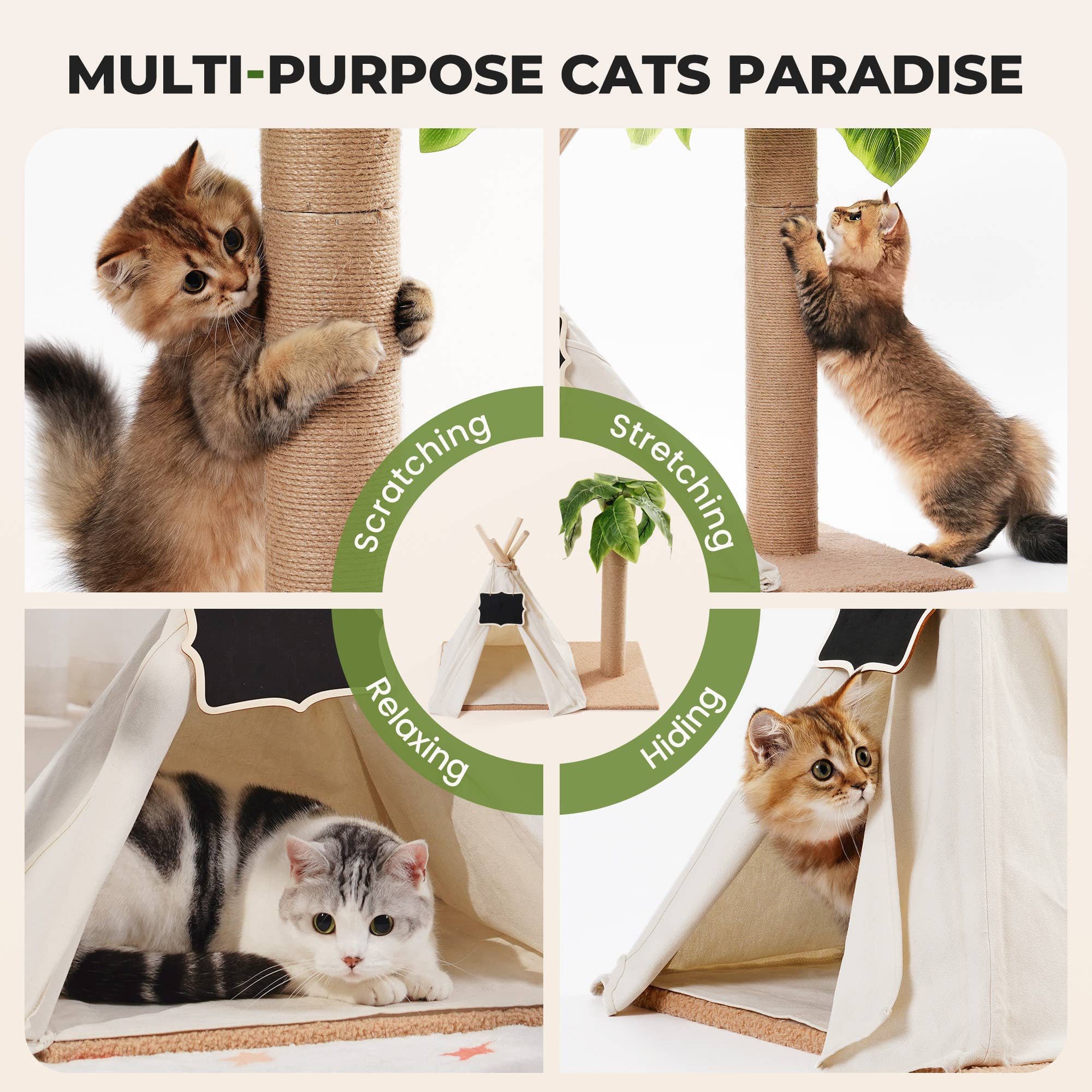 Robud & Mewoofun Official Store – Großhandel Haustier-Kratzfläche – Katze – Katzen-Kratzbaum mit Sisalstamm und Teepee-Spielzelt für drinnen6