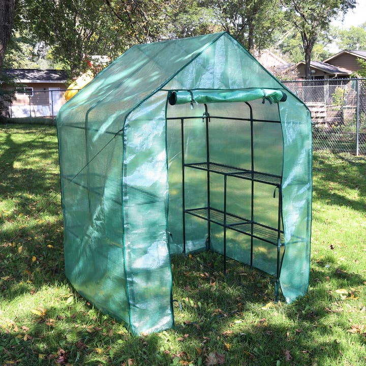 Large Iron Walk-In Greenhouse with 4 Shelves - Green for wholesale by Sunnydaze Decor