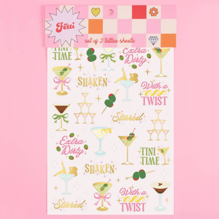 xo, Fetti - Wholesale Temporary Tattoo - Extra Dirty Martini Temporary Tattoos | 50 Pack, Cheers6