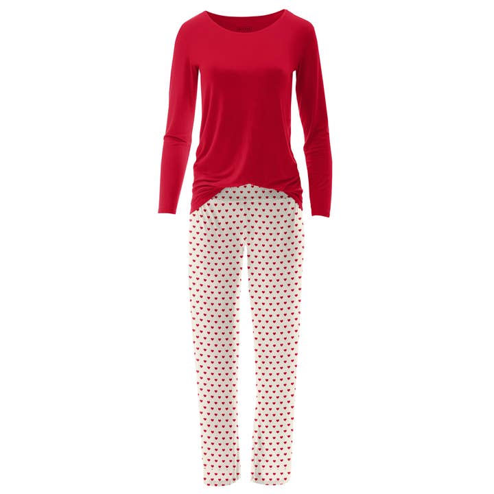 Ensemble de pyjama L/S Loosey Goosey pour femmes en cœurs naturels pour la vente par KicKee Pants