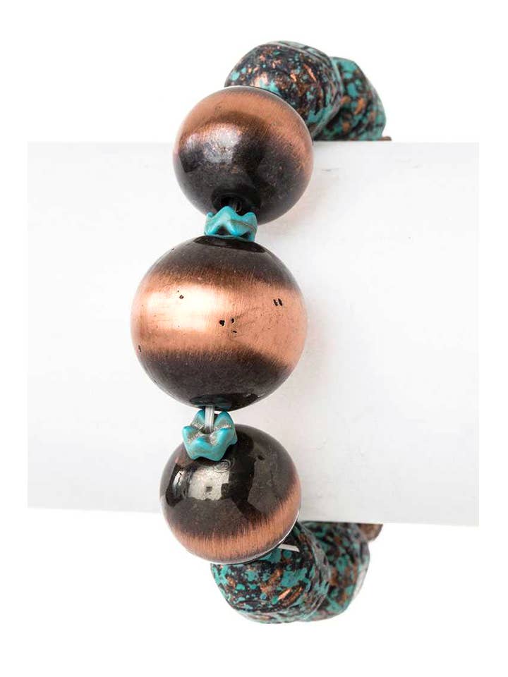 Navajo Pearls & Turquoise Beads Stretch Bracelet for wholesale by Artini Accessories