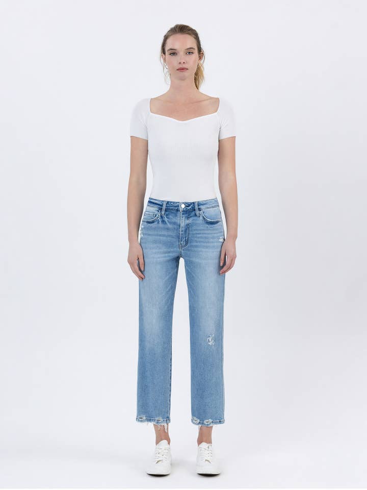 BOATLOAD HIGH RISE DISTRESSED HEM CROP STRAIGHT JEANS F6039 for wholesale on Faire