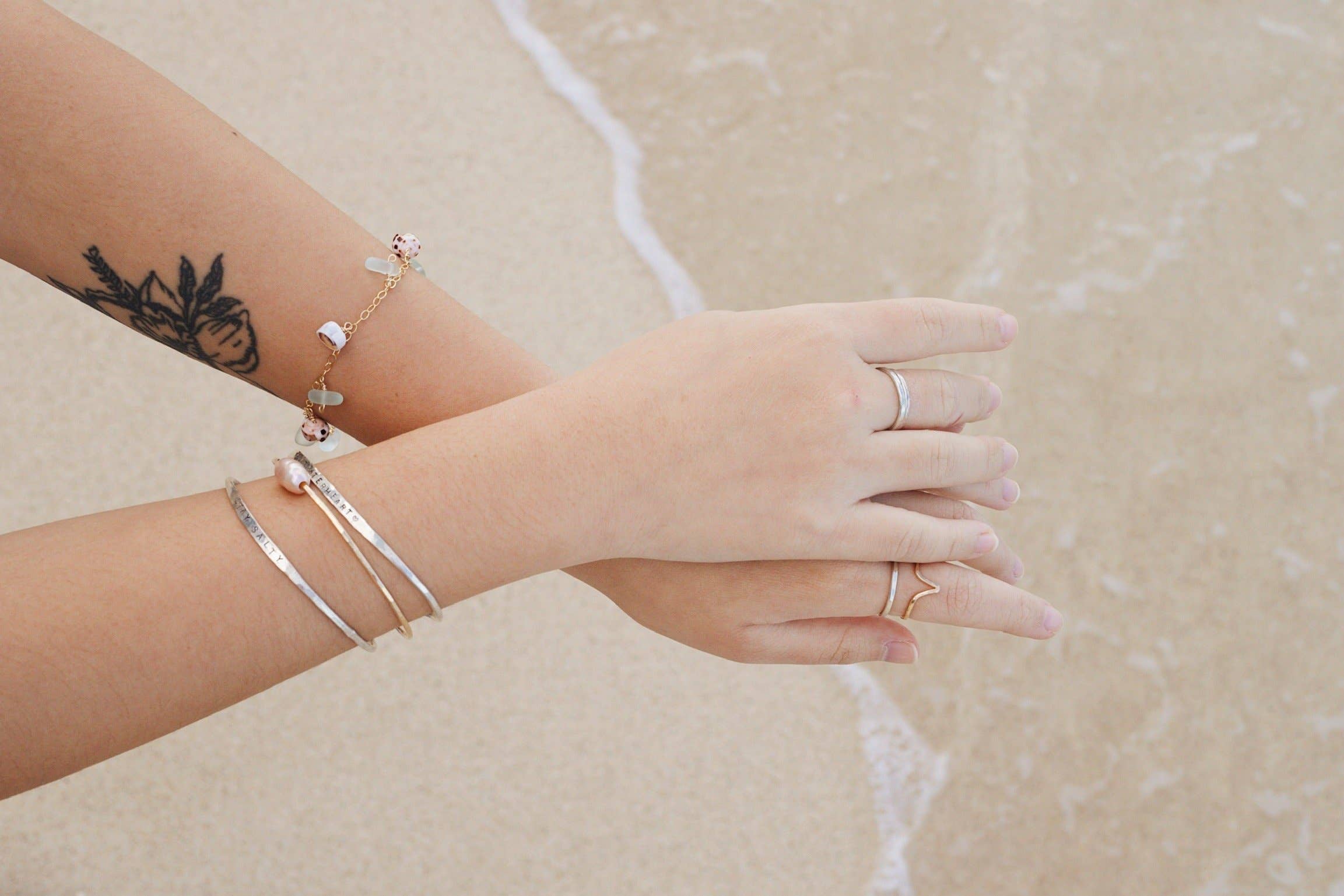 Salty But Sweet - Wholesale Charm/Dangle Bracelet - Puka Shell & Sea Foam Glass Chain Bracelet6