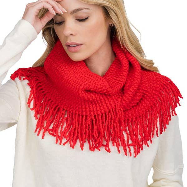 Cap Zone - Wholesale Scarf - Women's - Seed Stitch Knit Fray Trim Infinity Scarf4