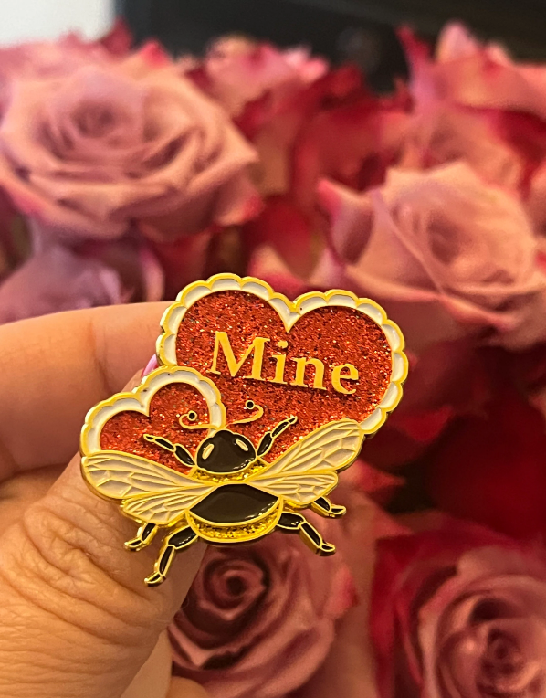 Kitschy Delish - Wholesale Lapel Pin/Button - Bee Mine soft enamel pin with red glitter0