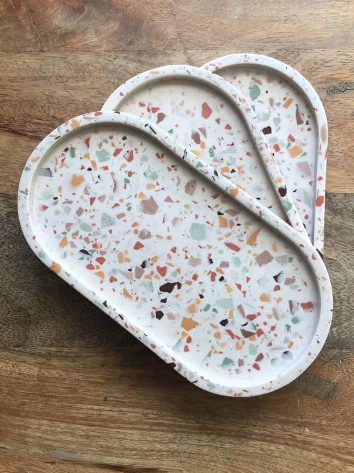 Earth Tone and Brick Red Full Terrazzo Trinket Tray, Fun Hom for wholesale by Coast By Madison