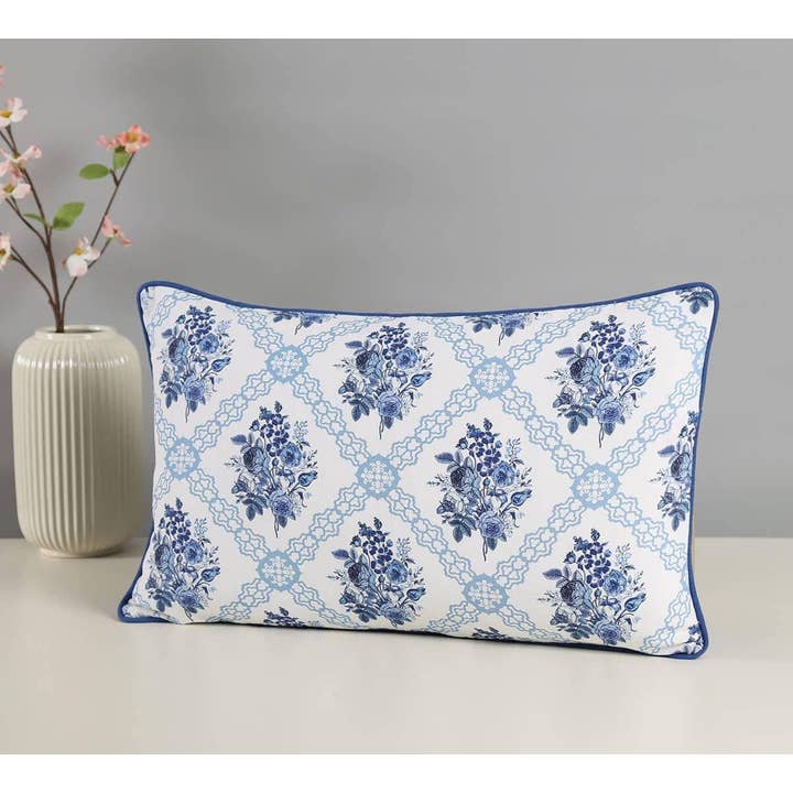 Cerulean Blooms 12 x 20 Cotton Duck Cushion Cover for wholesale by India Circus