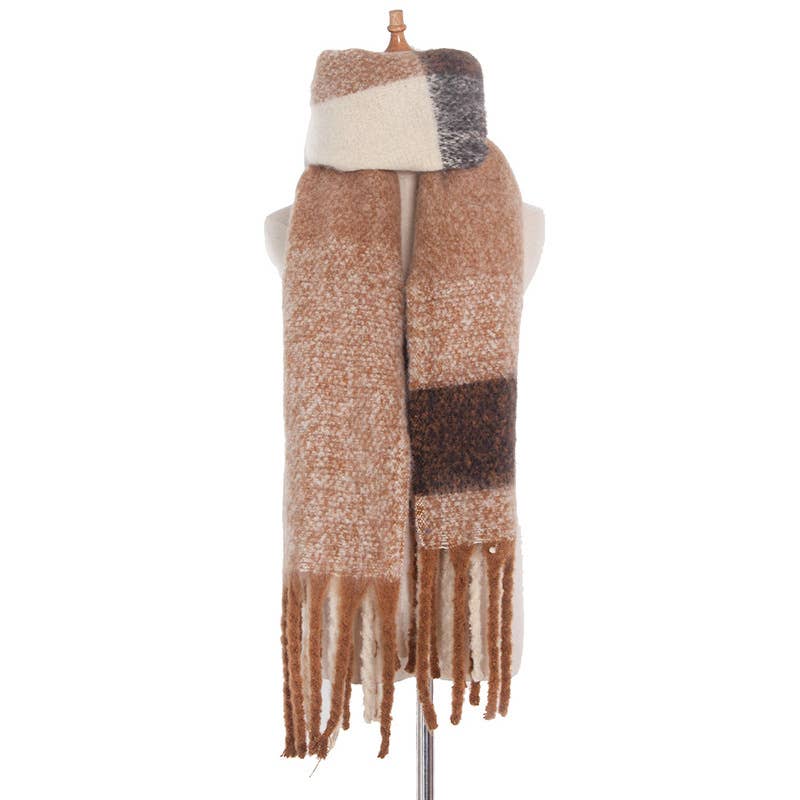 Adorro – wholesale Scarf – Women's – Soft Chunky Plaid Fleece Oblong Tassel Scarf1