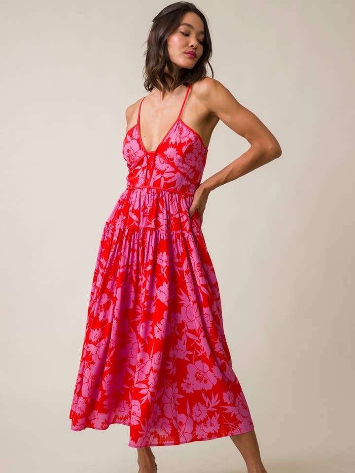 Pink Red JENNIE MIDI DRESS for wholesale on Faire