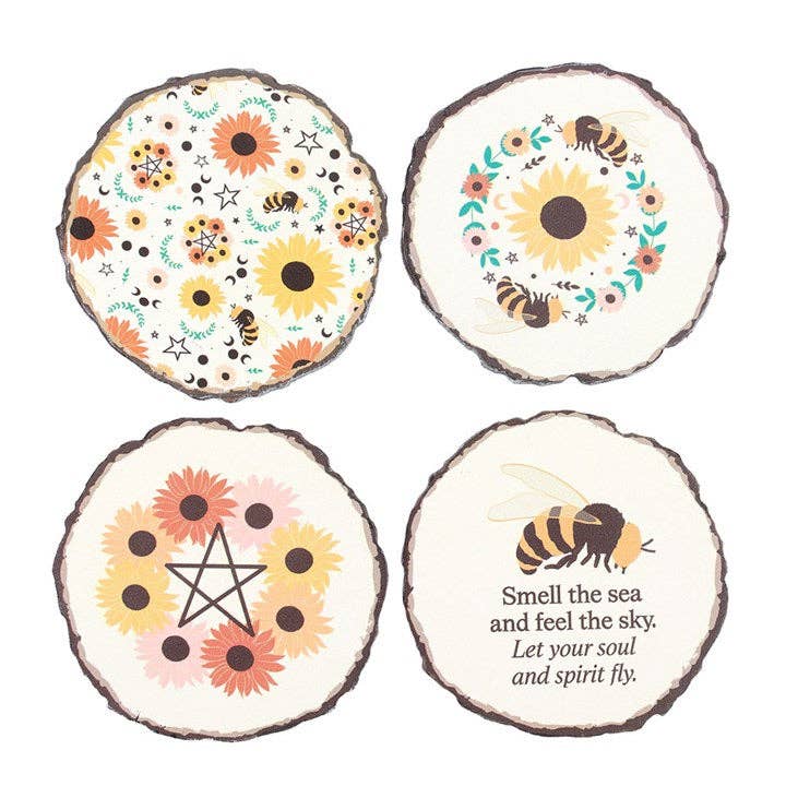 Something Different Wholesale – wholesale Coasters – Bee Radiant Wood Slice Effect Coaster Set1