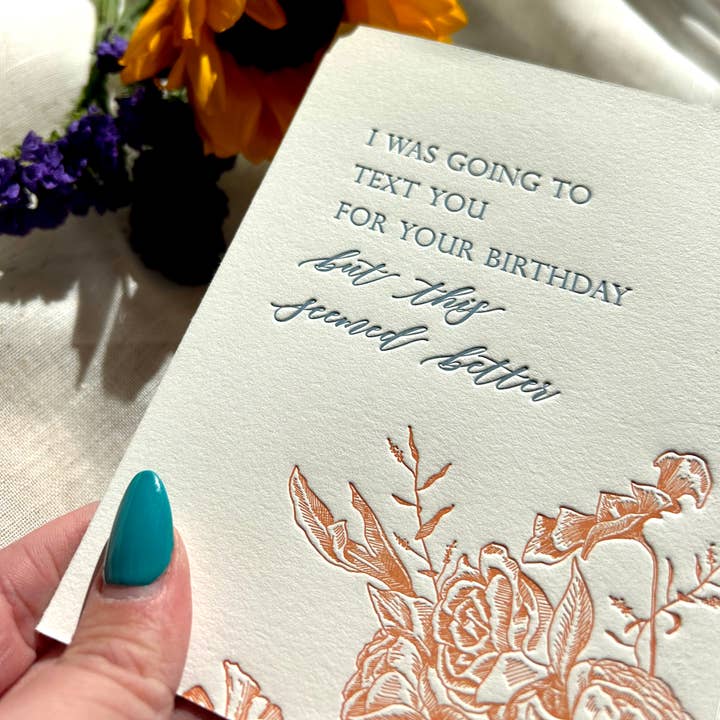 Rust Belt Love Paperie – Engroshandel Fødselsdagskort – Send dig en sms til din fødselsdag, men dette syntes bedre kort2