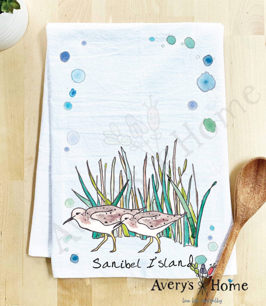 Avery's Home - Wholesale Tea Towel - Sandpipers with Beach Grass Bird Customizable Tea Towel18