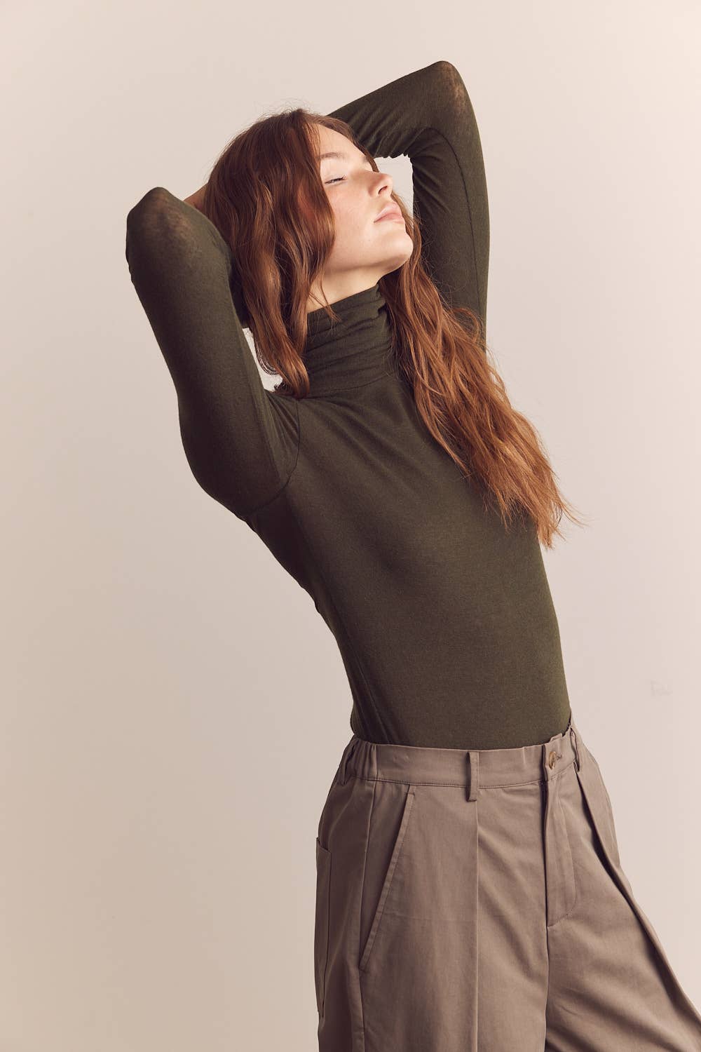 D Olive Wool blend lightweight turtleneck for wholesale on Faire5