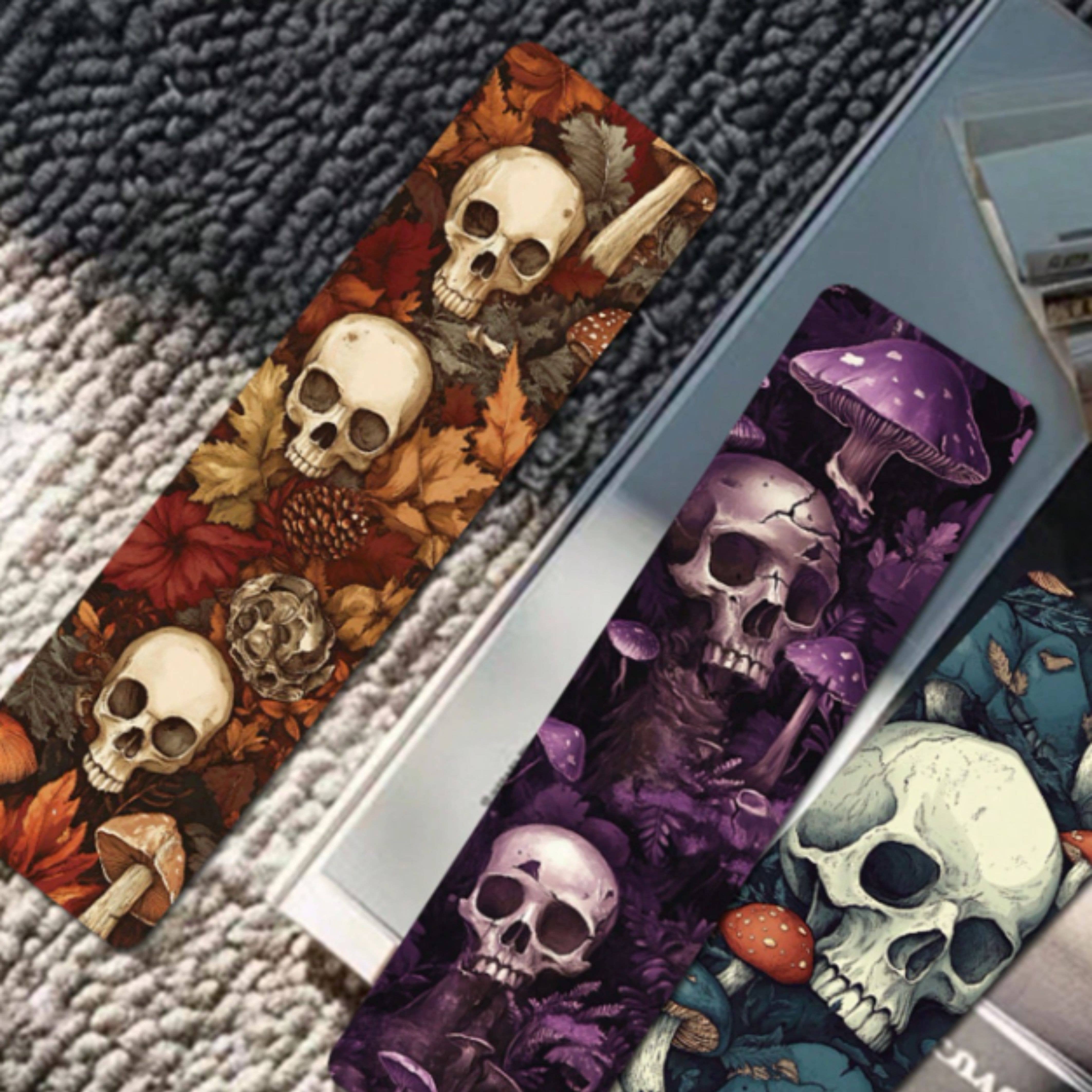 Magnifique Hearts - Wholesale Bookmark - Skull & Mushroom Bookmarks – Gothic Fall Aesthetic Set3