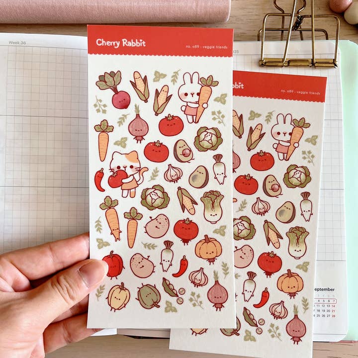 Cherry Rabbit - Wholesale Sticker - Veggie Friends Sticker Sheet no.0891