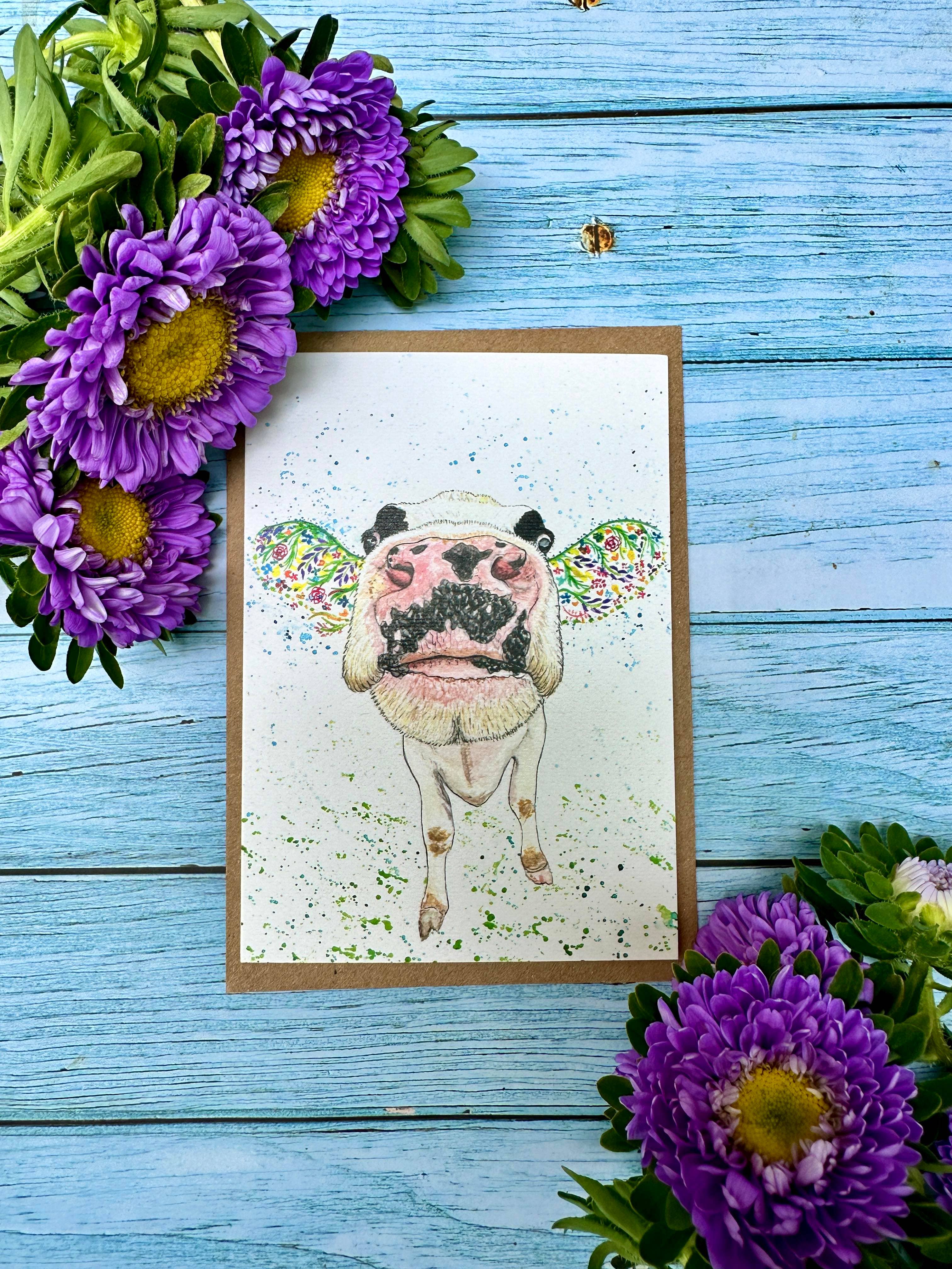 Jen Winnett Eco Artist - Wholesale Everyday Greeting Card - Dairy Cow Eco Friendly Card Colourful Greetings Cute Blank 3