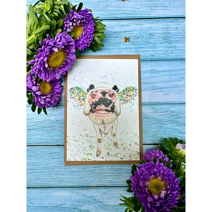 Jen Winnett Eco Artist - Wholesale Everyday Greeting Card - Dairy Cow Eco Friendly Card Colourful Greetings Cute BlankĀ 3