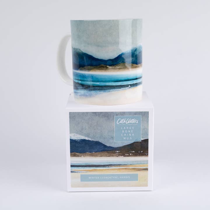 Winter Luskentyre Isle of Harris Large Bone China Mug for wholesale by Cath Waters Scottish Landscapes