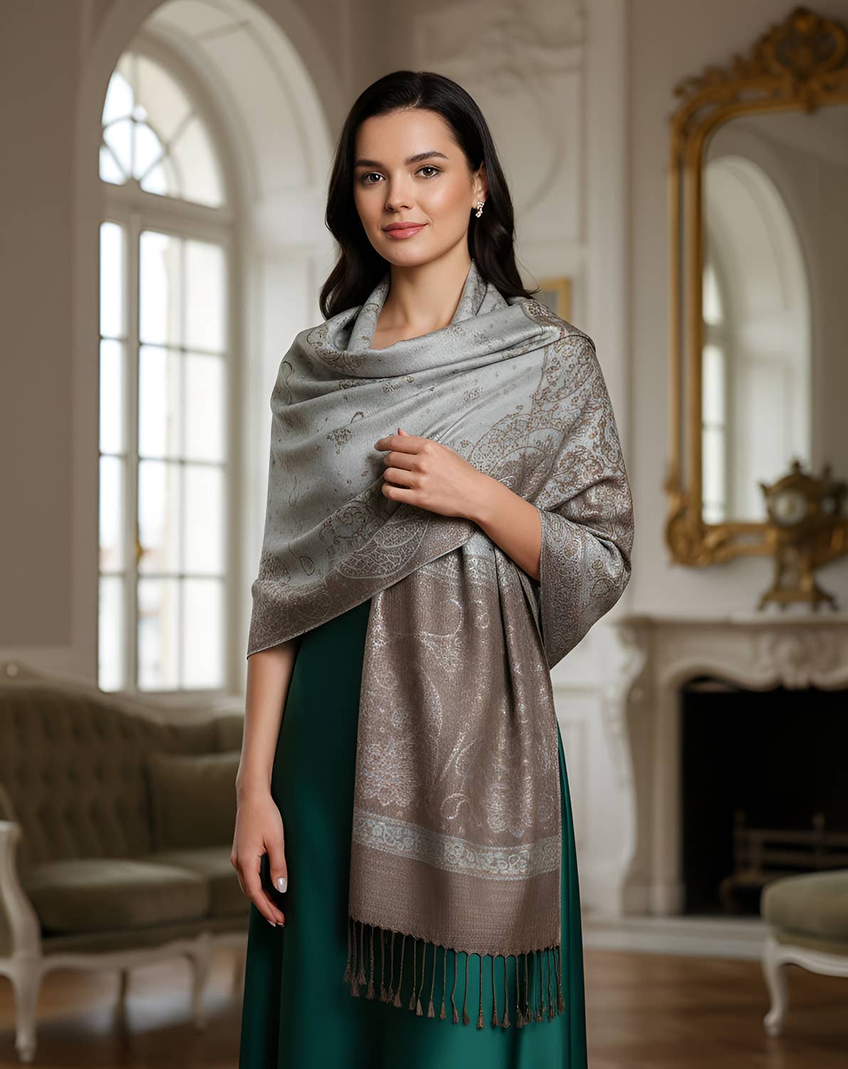 SERENITA - Wholesale Scarf - Women's - Lurex Section Metallic Paisley Pashmina Shawl Wrap Scarf16