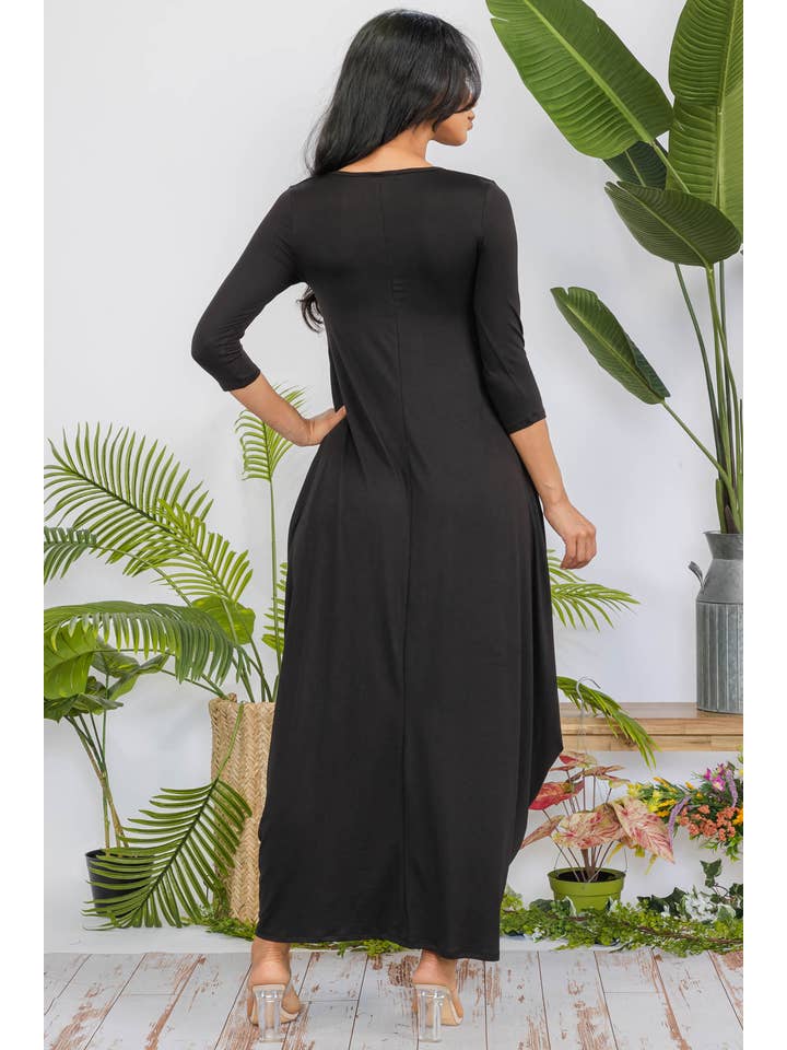 H&H Fashion Inc. - Wholesale Dress - Women's - HH645R-SOLID - 3/4 Sleeve Maxi Dress7