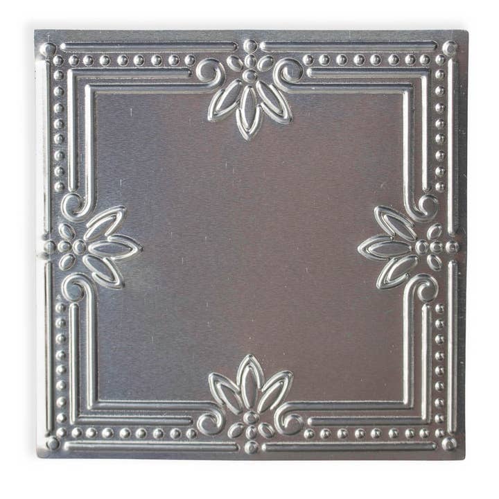 Factory Direct Craft - Wholesale Craft Supplies - 4" Vintage Galvanized Tin Dots and Shells Tile 3