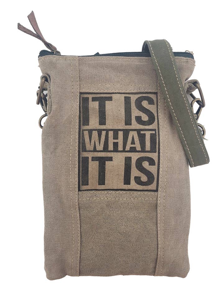 It Is What It Is Recycled Tent Small Crossbody for wholesale by Vintage Addiction
