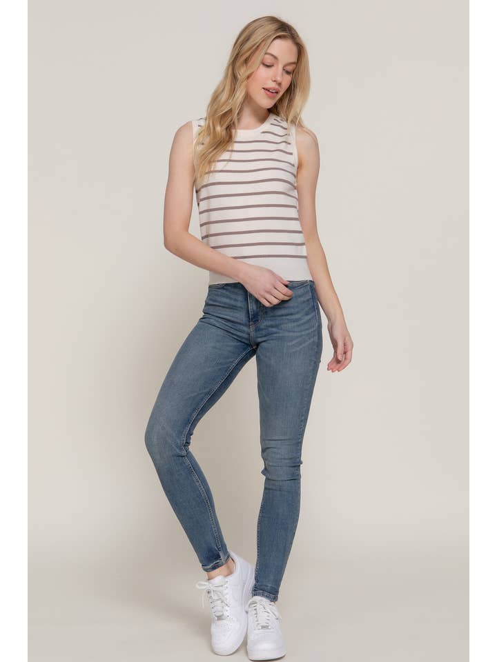 Active Basic | Active USA - Vendita all'ingrosso Canotta - Donna - Maglione primaverile a righe con scollo tondo senza maniche15