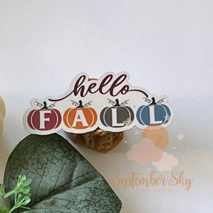 Hello Fall Sticker | Waterproof Sticker | Hydro Sticker | Wa for wholesale by September Sky Stickers