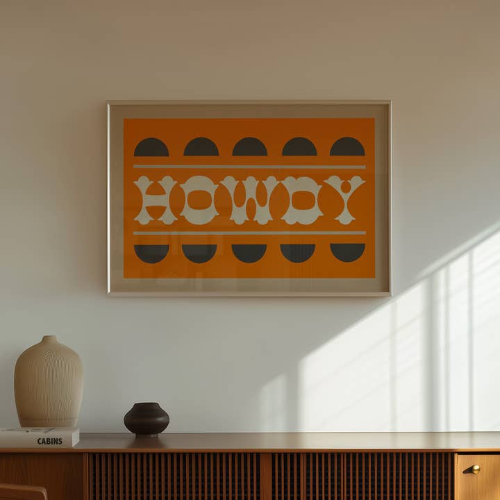 Tejas Country Club - Wholesale Art Print - Orange and Smoky Gray Howdy Home Decor Art Print (FLAT)5