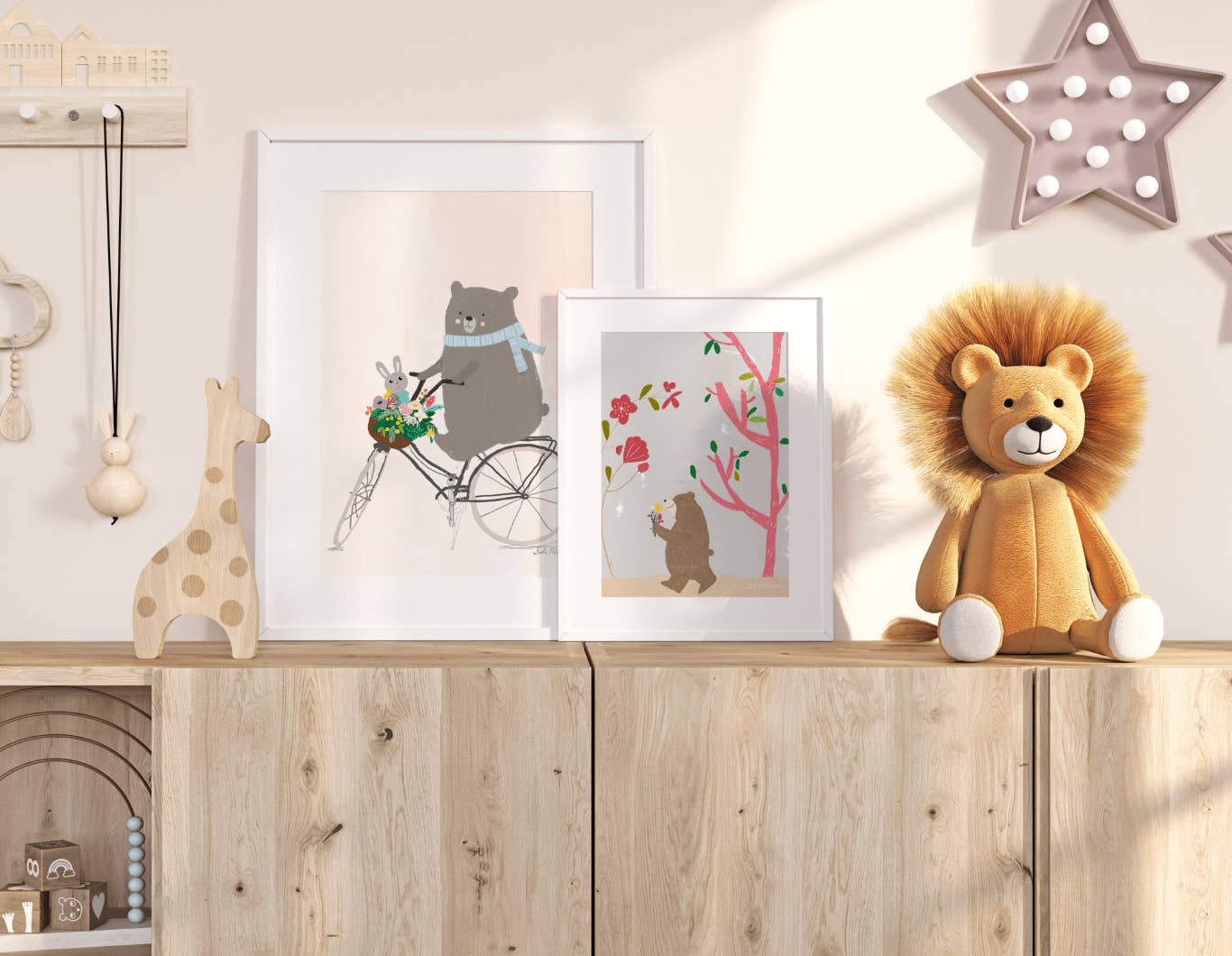 Suki McMaster - Wholesale Art print - Wall Art Print - Bear On Bike in Pink by Suki McMaster