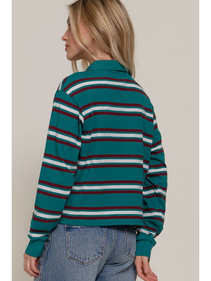 Active Basic | Active USA - Wholesale Polo - Women's - Long Sleeve Multi Stripe Polo Top5