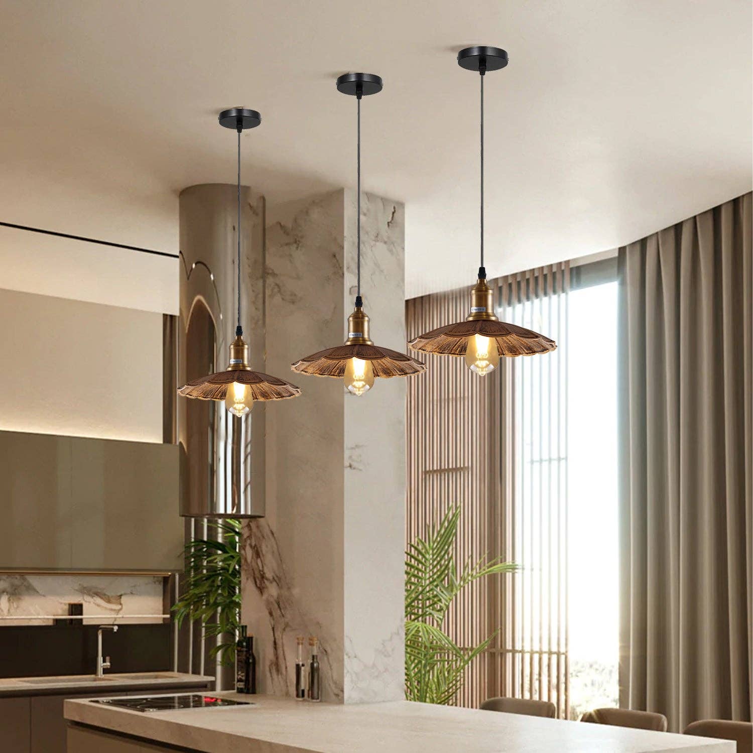 Ledsone - Vendita all'ingrosso Lampadario/lampada a sospensione - Lampadario a sospensione da soffitto in metallo ondulato color rame spazzolato2