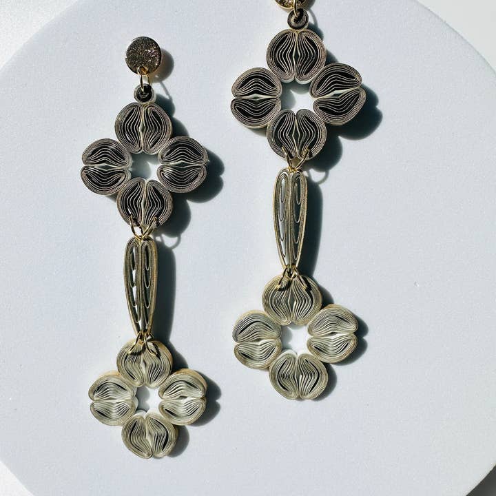 Paper Shaper by Julie - Wholesale Dangle Earrings - Flowerful Cascade Dangle Paper Earrings1