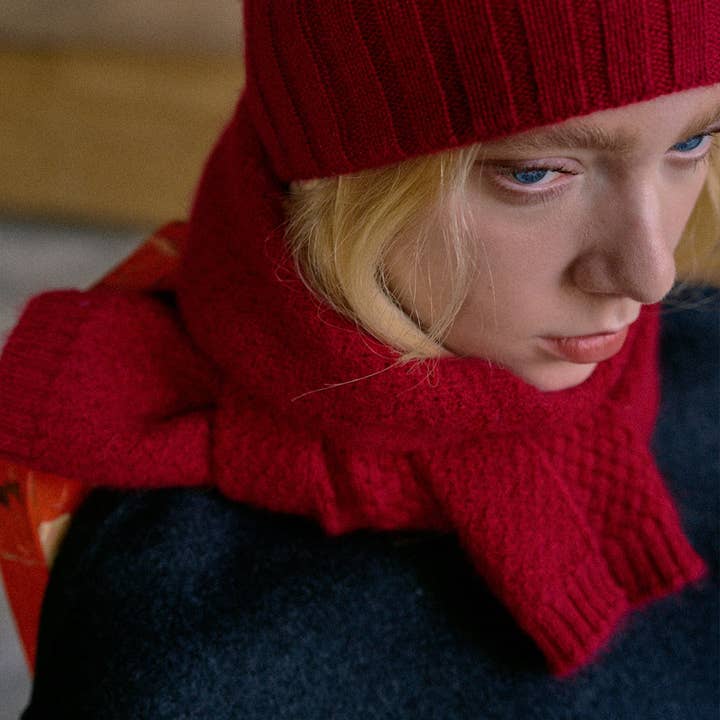 "Warmth Whisper" Cashmere Scarf & Beanie Hat Gift Set - Red for wholesale on Faire