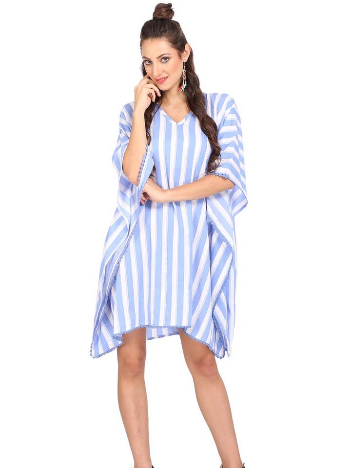 Vestido corto de mujer tipo caftán de verano turquesa 111 S-3XL para venta al por mayor de Miss Lavish London