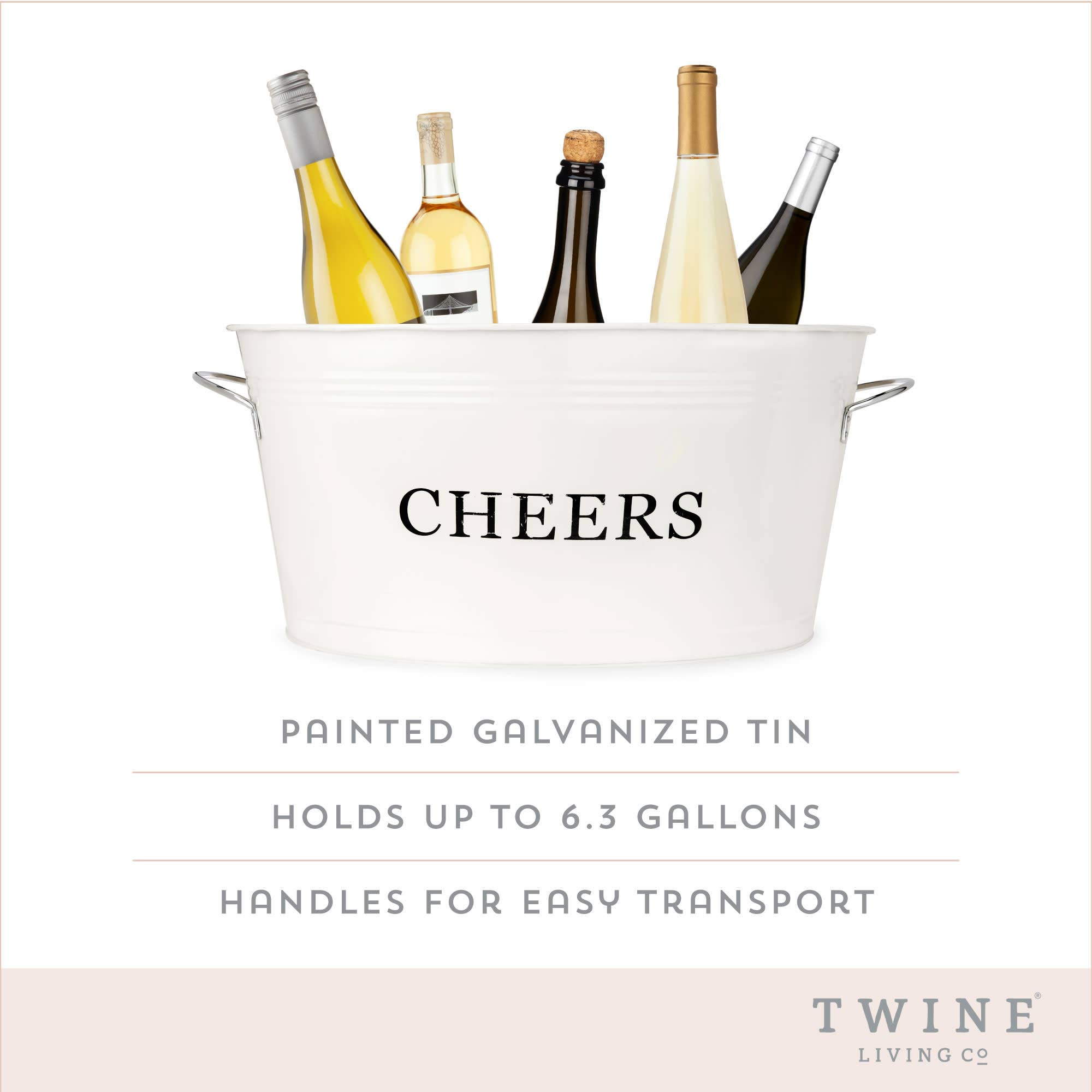 Twine - Wholesale Ice Bucket - Galvanized Metal Beverage Tub with Handles Cheers in Cream4