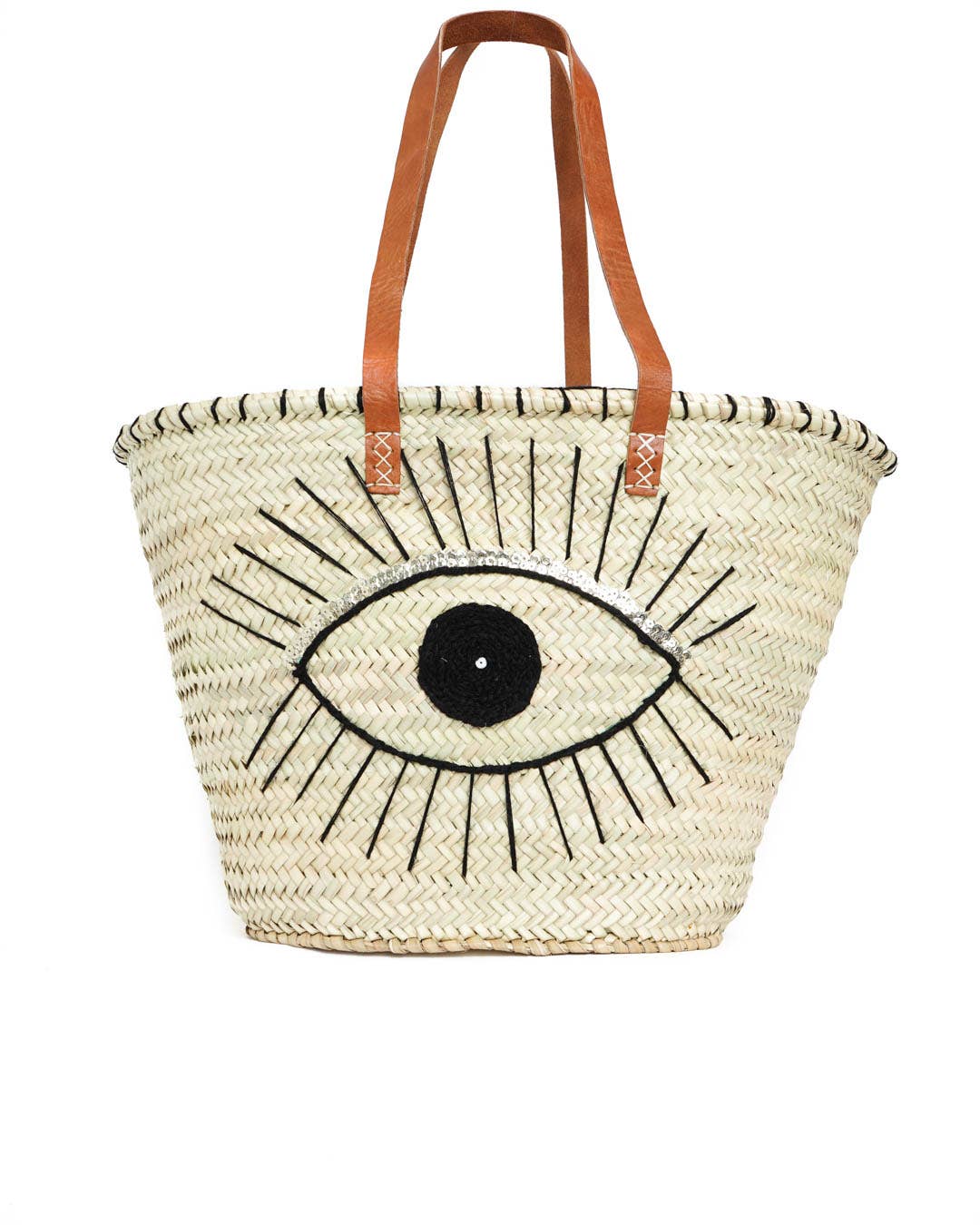 Logionline SLU – wholesale Beach bag – Natural Palm Eye and Wool Carry Bag - Leather Handle1