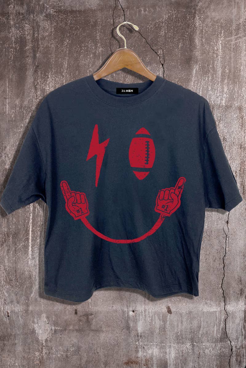 2&moon – wholesale Screen printed t-shirt – Women′s – Giving Football Game Day  Red Graphic Crop Tee1