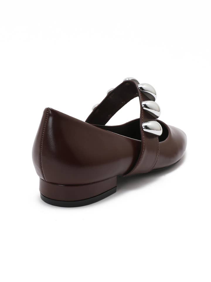 Joia Paris - Wholesale Low Heels - Women's - Strap ballerinas with silver metallic ornament H8-1038E13