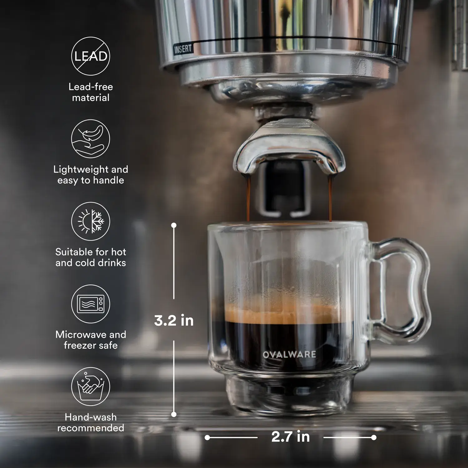 Ovalware - Wholesale Coffee/Tea Cup - Double Wall Espresso Glass Cups | 4oz | Set of 21