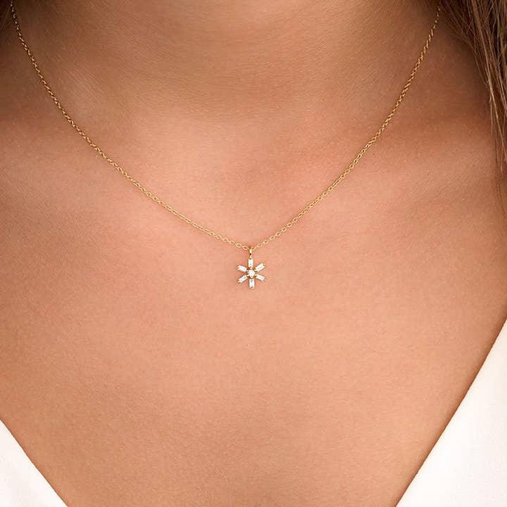 Collier fleur baguette diamant en or massif 14 K /collier flocon de neige diamant/collier étoile diamant délicat pour la vente par SHREE DIAMOND GEMS AND JEWELS