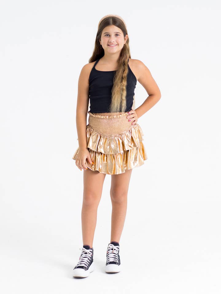 Brookie Bronze Tween Ruffle Skort for wholesale by BuddyLove