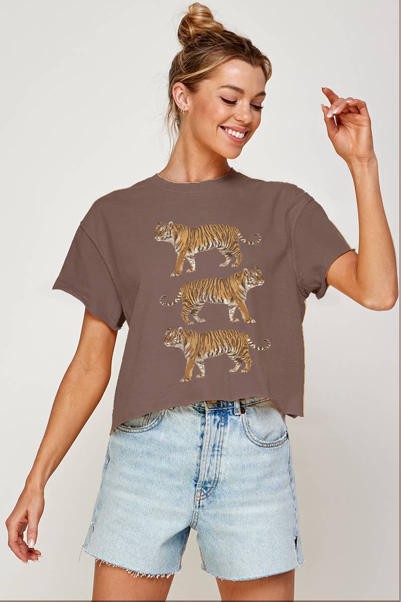 Illustrated Society - Vente T-shirt sérigraphié – femme - HAUT COURT VINTAGE À MOTIF TIGERS5