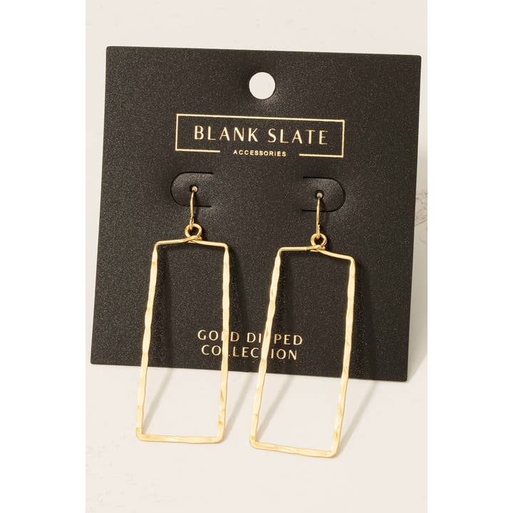 Fame Accessories - Wholesale Dangle Earrings - Gold Dipped Hammered Rectangle Cutout Drop Earrings