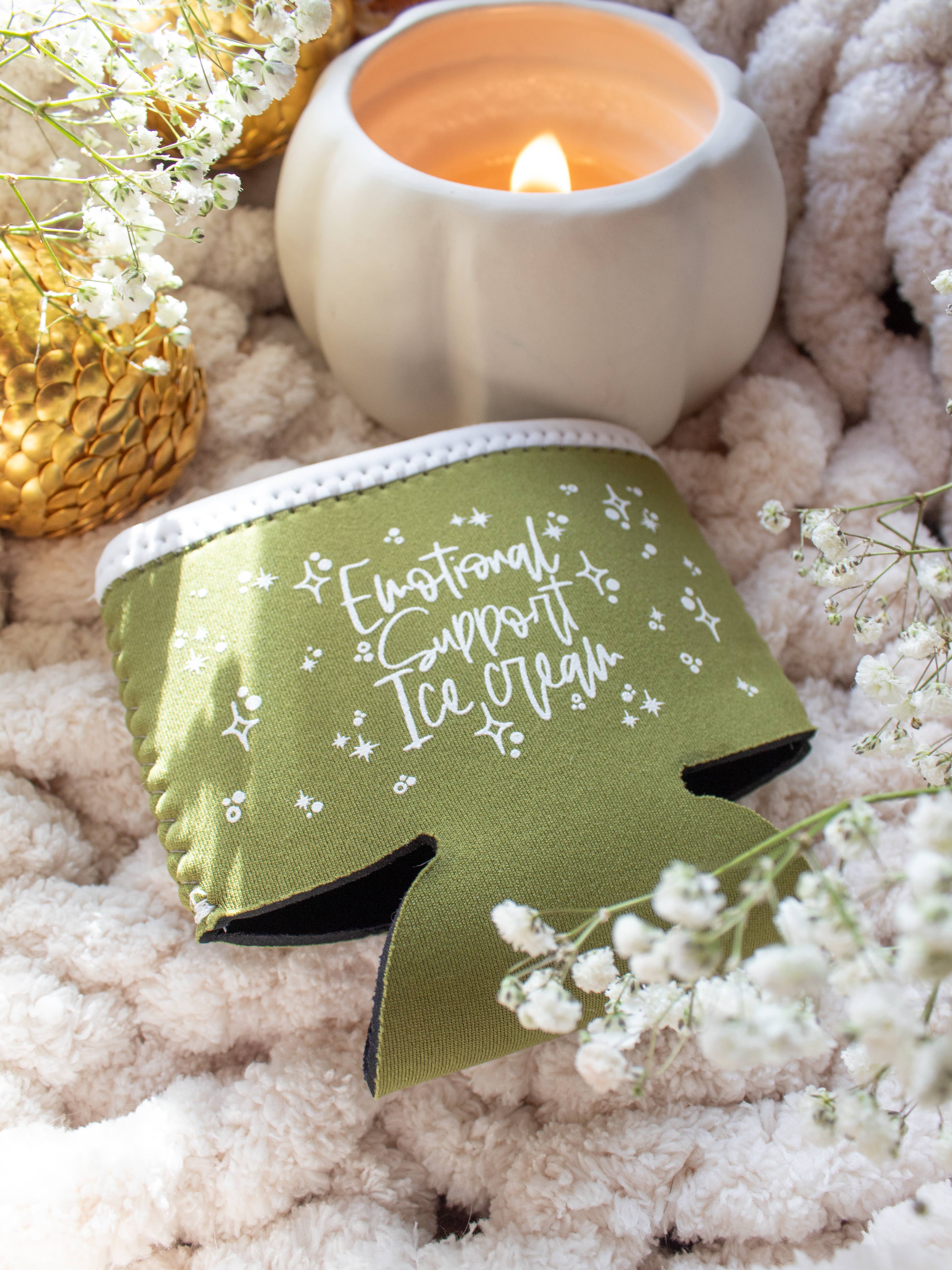 Meaggie Moos - Wholesale Drink Huggers & Koozies - Ice Cream Pint Sleeve | Emotional Support Ice Cream | Green1