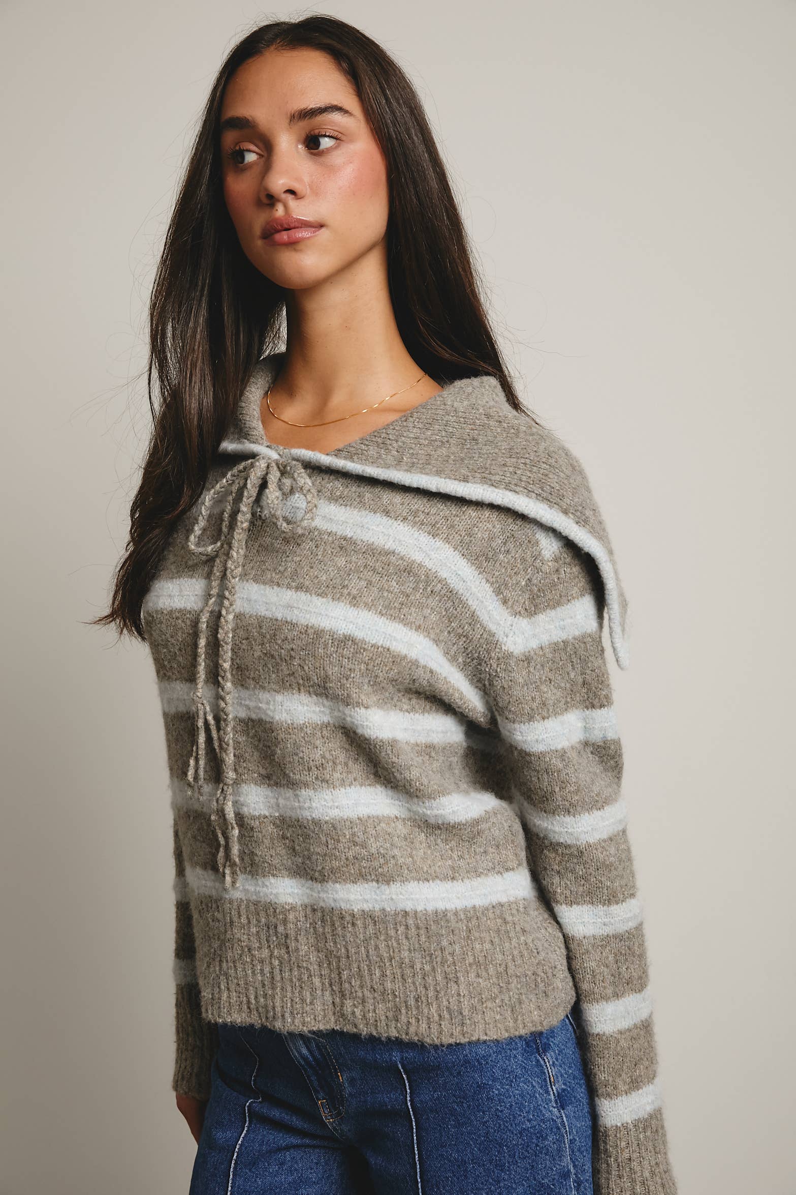 Forte - Wholesale Knit Sweater - Women's - Striped Sailor Collar Knit Sweater FSW001227