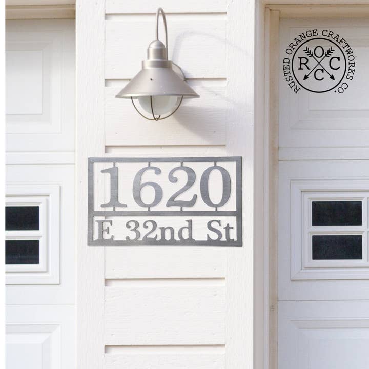 Rusted Orange Craftworks Co. - Wholesale Sign - Home Address Plaque - 3 Sizes - Personalized Metal Street Name and House Numbers Sign