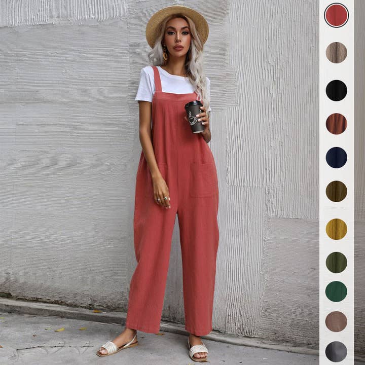 Effortless Solid Color Wide-Leg Jumpsuit for wholesale by onatorobi