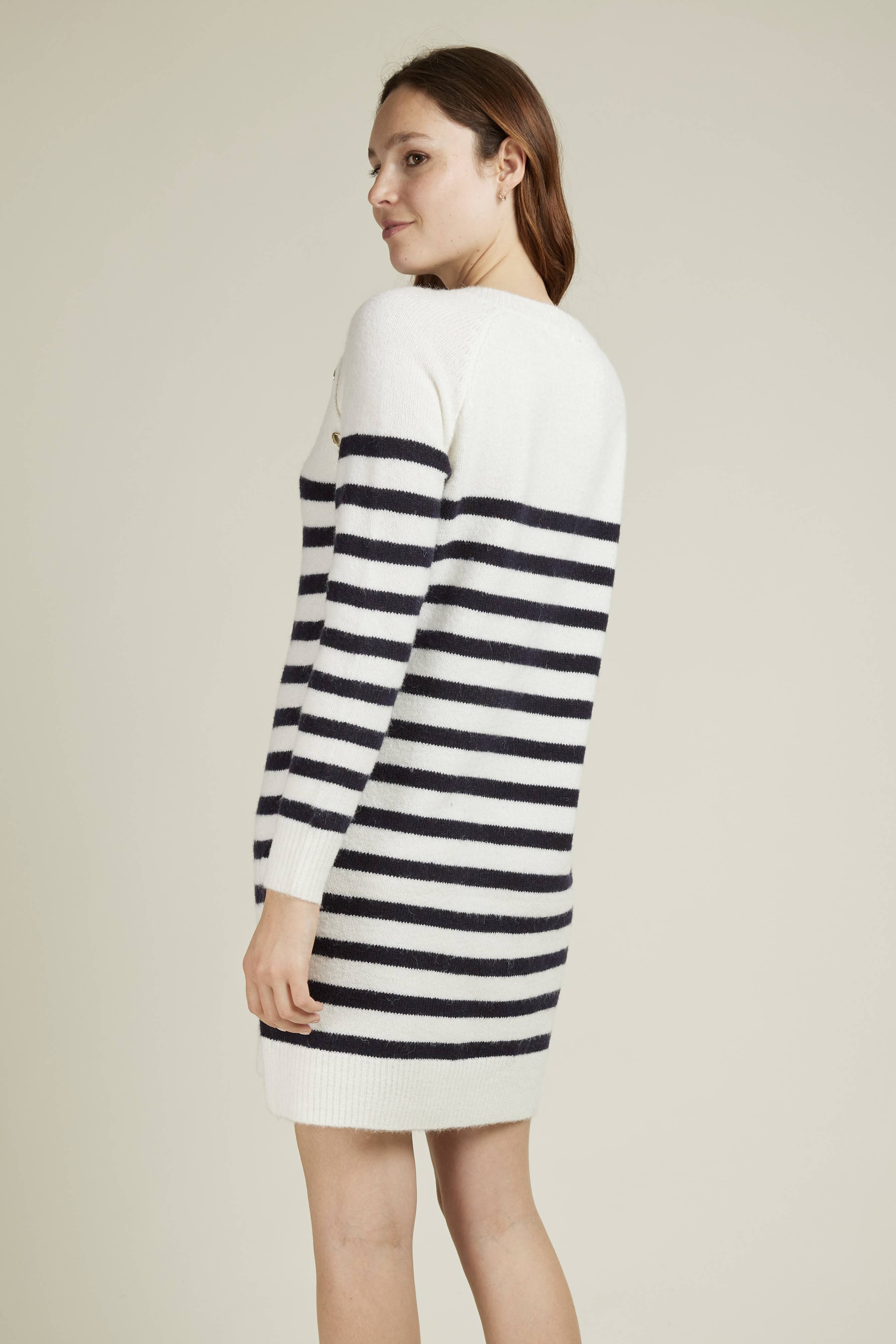 Andy & Lucy - Wholesale Dress - Women's - ARLENE - Mid-length sweater dress with stripes and gold buttons22