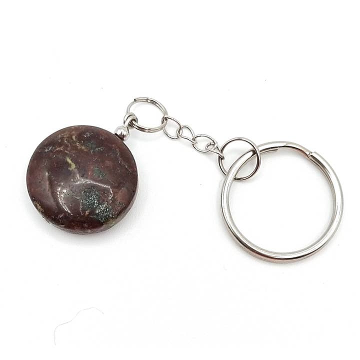 Llavero Acero Piedra Jaspe sangre de dragón redondo plano para venta al por mayor de Gemme Variation